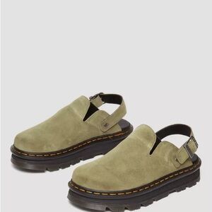 Dr. Martens Zebzag Suede Slingback Platform Mules Clogs in Muted Olive